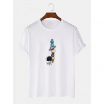 100% Cotton Mens Cartoon Astronaut Planet Print Short Sleeve Funny T-Shirts