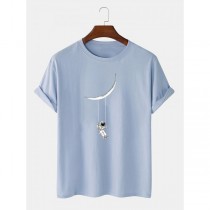 Cute Cartoon Astronaut Print Short Sleeve 100*Cotton Breathable T-Shirts