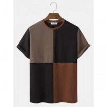 Mens Color Block Patchwork Crew Neck T-Shirts