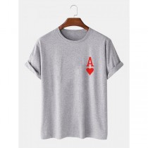 Mens Ace Of Hearts Poker Print 100% Cotton Short Sleeve T-Shirts