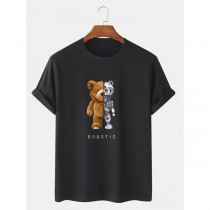 Mens 100% Cotton Bear Graphics Short Sleeve T-Shirt