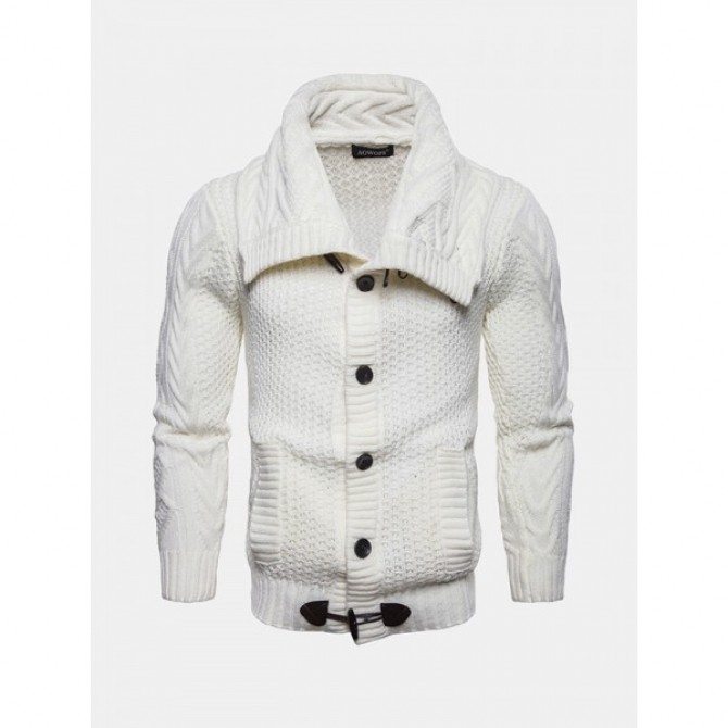 Men's Casual Knit Flexible Breathable Thickened Buttons Solid Color Winter Long Sleeve Sweaters