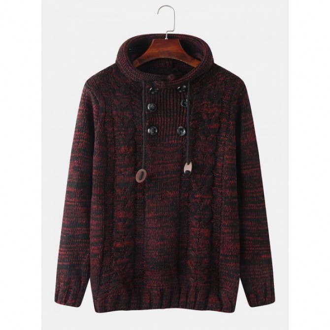 Mens Solid Color Knitted Long Sleeve Hooded Sweaters