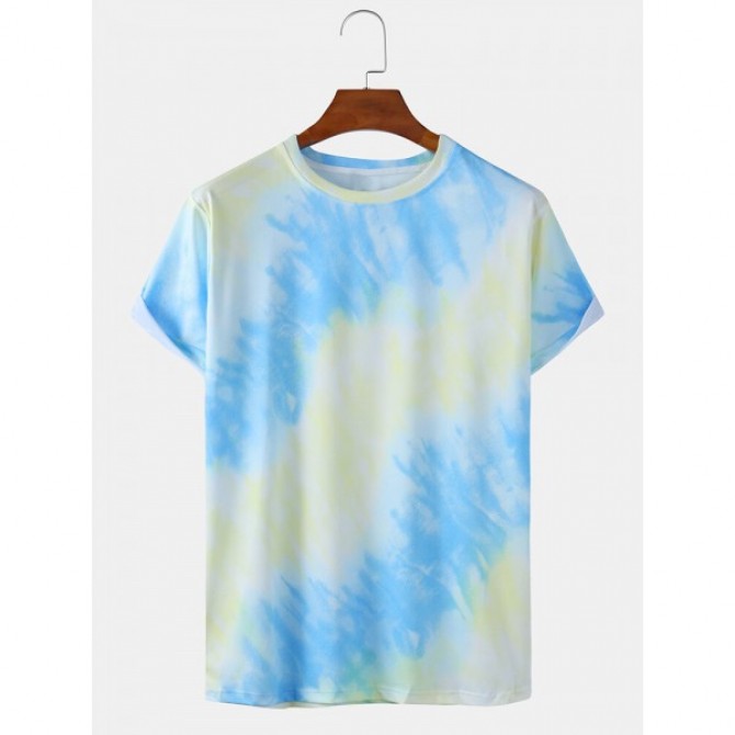 Mens Tie-Dye Print Light Casual Round Neck Short Sleeve T-Shirts