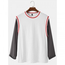 Mens Cotton Splicing Faux Two Pieces Full Sleeve T-Shirt