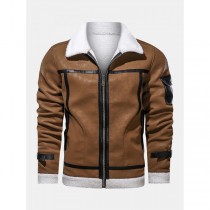 Mens Zipper Fur Leathers Thicken Multi Pocket Long Sleeve Vintage Jakctet