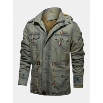 Mens Hooded Multi Pocket Drawstring Waist Thick Warm Vintage Jacket Coats