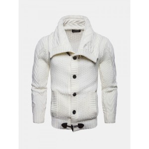 Men's Casual Knit Flexible Breathable Thickened Buttons Solid Color Winter Long Sleeve Sweaters