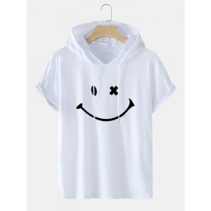 Mens Smile Pattern Short Sleeve Preppy Hooded T-Shirt