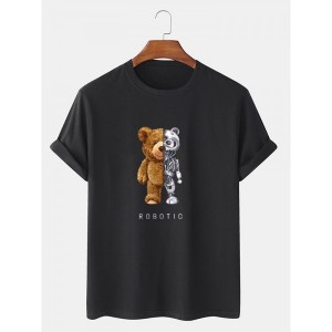 Mens 100% Cotton Bear Graphics Short Sleeve T-Shirt