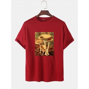 Mens Cartoon Mushroom Graphic O-Neck Community Spirit Cotton Short Sleeve T-Shirts